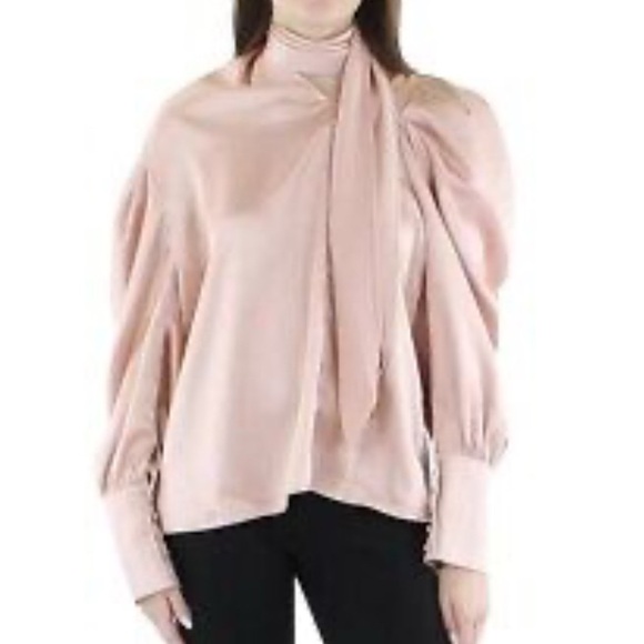 Beulah Tops - NWT [Beulah] Drapey Puff Sleeve Soft Pale Pink Tie Blouse Women's Sz XS
